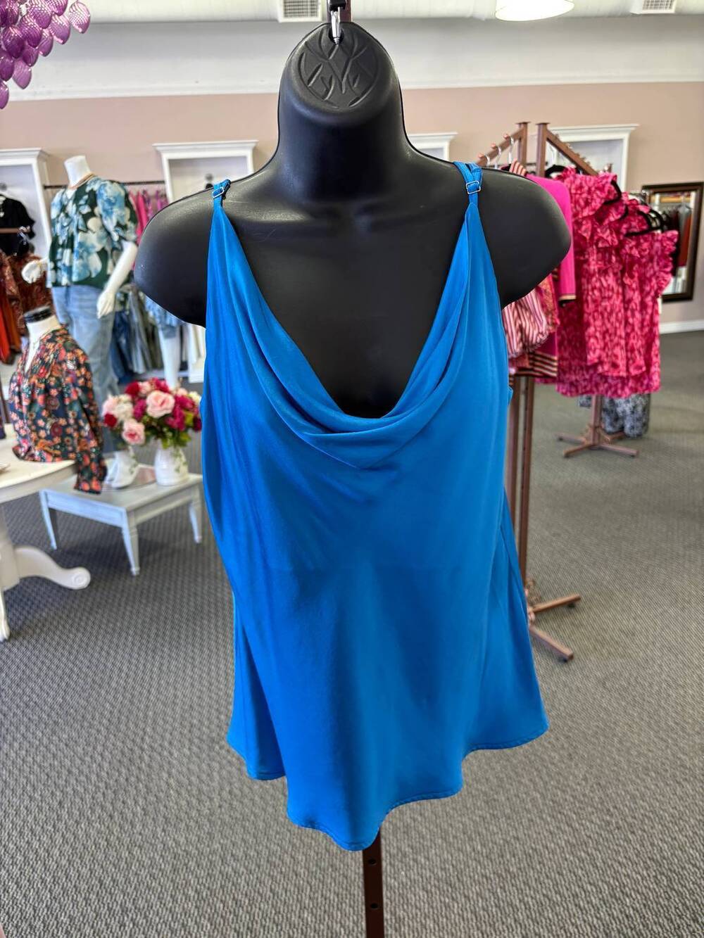 NEW FRNCH women's the cowl neck tank in marina blue